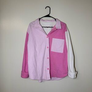 Stella Tweed Pink and White Corduroy Y2K Button Up